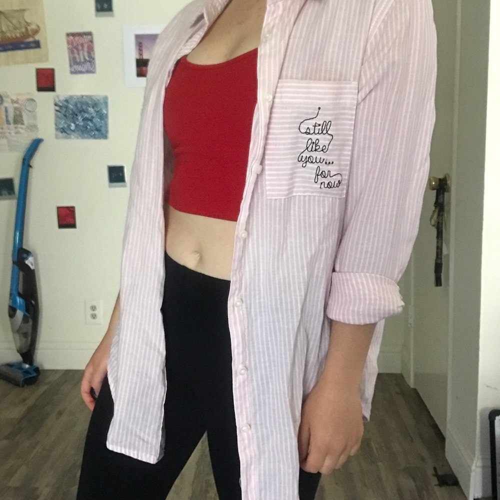 "Still like you for now" Pink&white Flannel